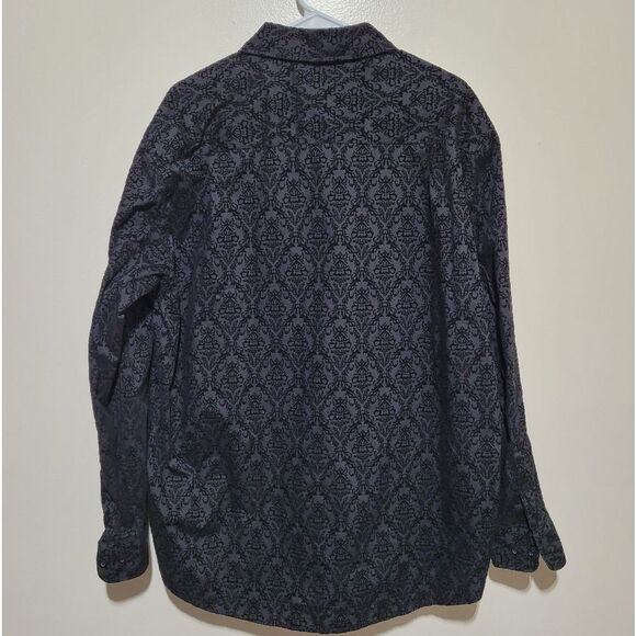 Beverly Hills Polo Club Mens Black Velvet Design Long Sleeve Button Up Shirt - Picture 2 of 6